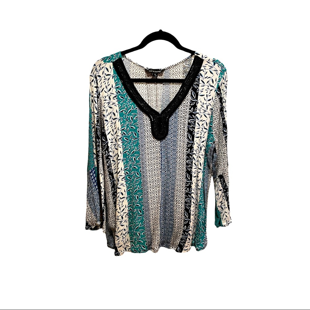 Zac & Rachel Light-weight 3/4 Sleeve Top- Blue and Green